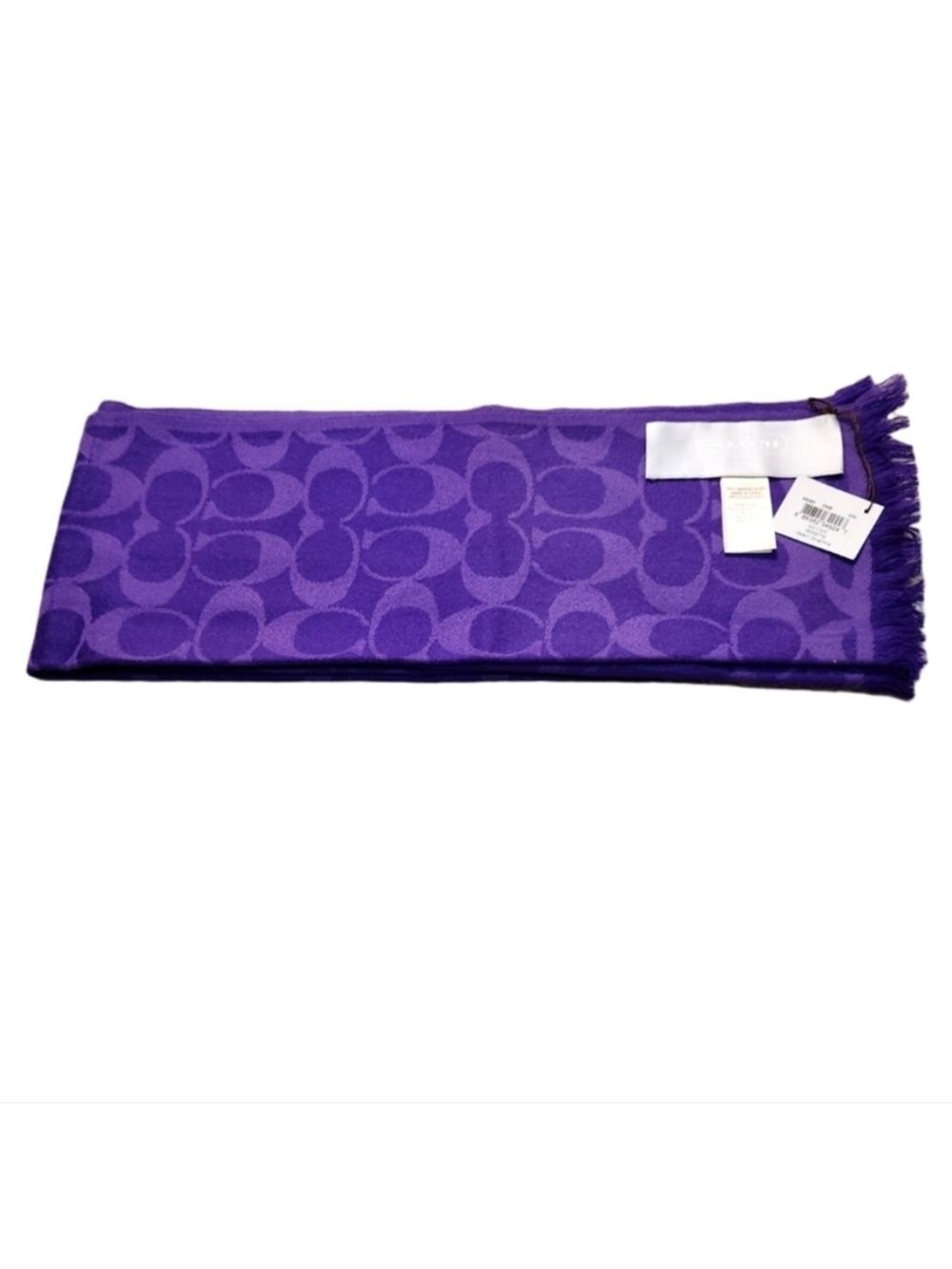 Coach 100% Merino Wool Scarf Violet Purple Lightweight Signature C Logo Pattern